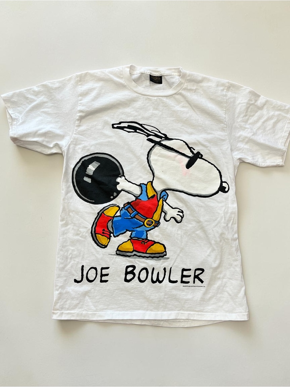VTG 90s Snoopy Joe Bowler T Shirt Single Stitch Peanuts Bowling White adult L